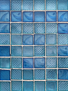Pattern of Blue Decorative Glass Blocks as Window