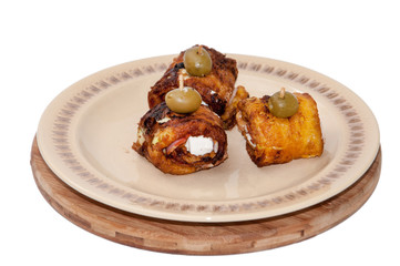 Cheese and bacon rolled in fried zucchini