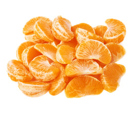 Pile of slice sections of tangerine isolated over the white