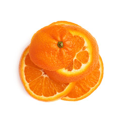 Fresh tangerine cut in slices isolated over the white background