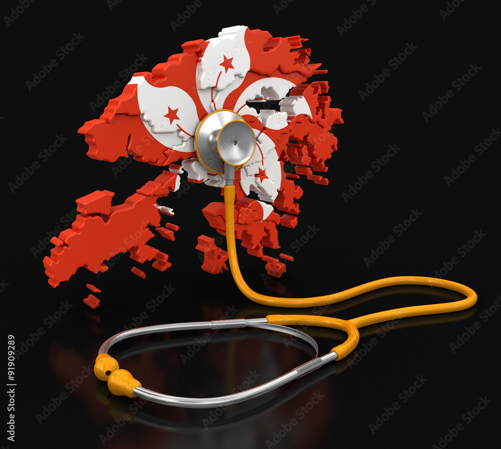 Poster map of hong kong with stethoscope (clipping path included)