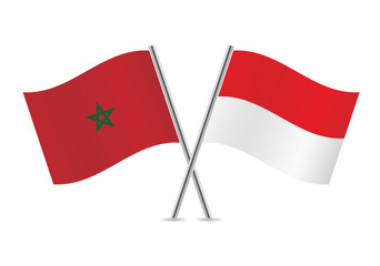 Indonesia and Morocco flags. Vector illustration.