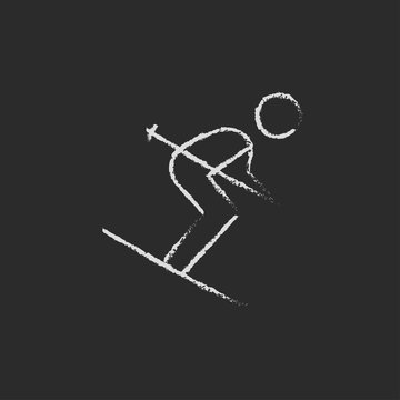 Downhill skiing icon drawn in chalk.
