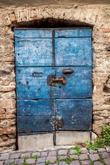 old wooden blue door