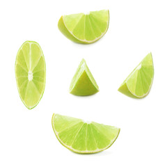 Slice section of lime isolated over the white background, set of