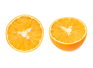 Dried orange cut in half isolated over the white background, set