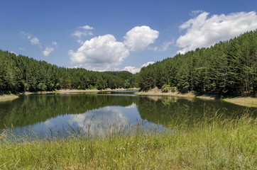 Small dam or reservoir in beautiful mountain Plana, Alino, Bulgaria 