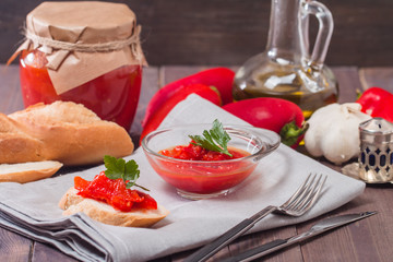 Appetizer of marinated red pepper
