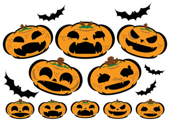 halloween set pumpkins with different face