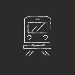 Back view of train icon drawn in chalk.