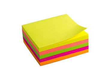 Five color block of post-it notes with clipping path