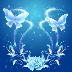 Transparent flying butterflies with silver ornament