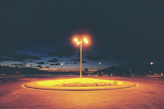 Small Roundabout In Gorliz At Night