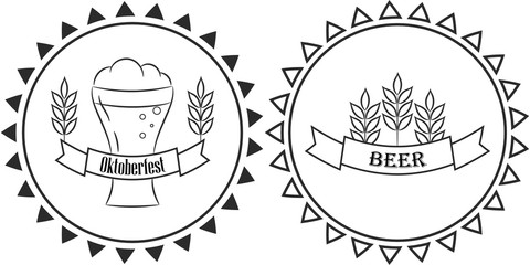 Beer oktoberfest line logo badge. Round linear Oktoberfest label sticker. Monochrome tag