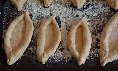 ajarian khachapuri of dough ready to be filled