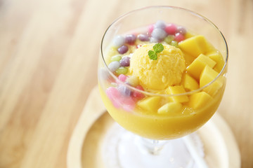 Scoops of mango ice cream fruit