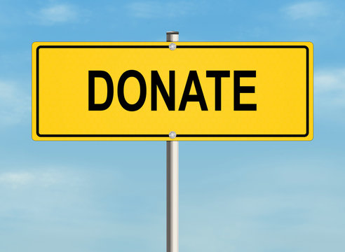 Donate. Road sign on the white background. Raster illustration