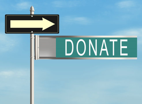 Donate. Road sign on the white background. Raster illustration
