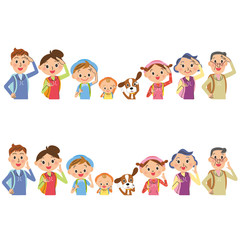 リュックとポーズをとる親子