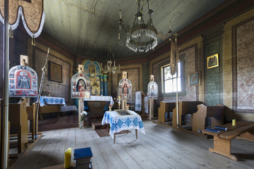 Old wooden orthodox church interior, Poland