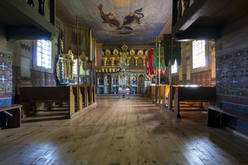 Old wooden orthodox church interior, Nowica, Poland