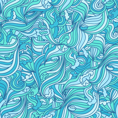 Seamless wave hand-drawn pattern, waves background seamlessly