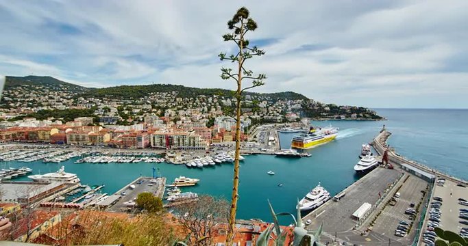 FRANCE, NICE, 15.09.2015: Nice port, Corsica ferry, luxury yachts, cote dazur