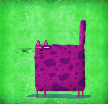 Violet Square Cat on Green Background