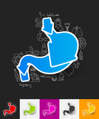 stomach paper sticker with hand drawn elements