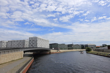Fototapeta premium Modern urban landscape with Spree river in Central Berlin, Germany