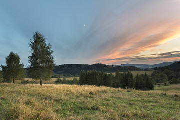 Sundown landscape in Sudety mountains