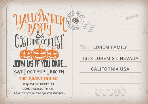 Halloween Party and Costume Contest Invitation Template.