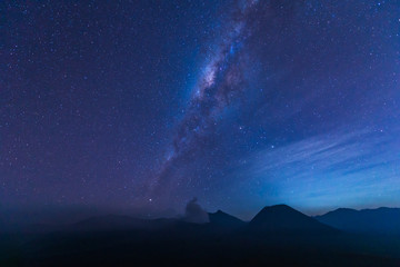 The Milky Way over the bromo volcano