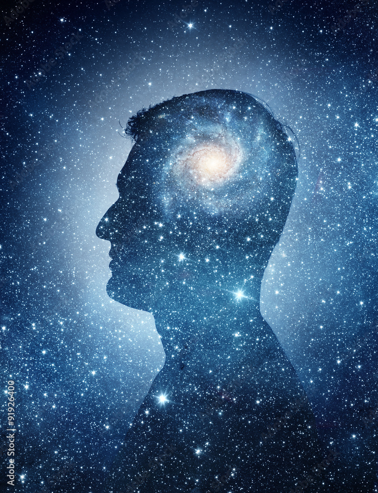 Wall mural the universe within. silhouette of a man inside the universe. the concept on scientific and philosop