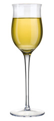 A glass filled with white wine isolated on a white background