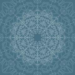 Ornamental vector mandala on the blue background