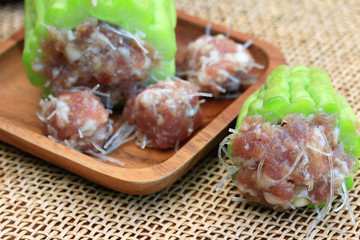 Pork chop in a gourd - Asian food.