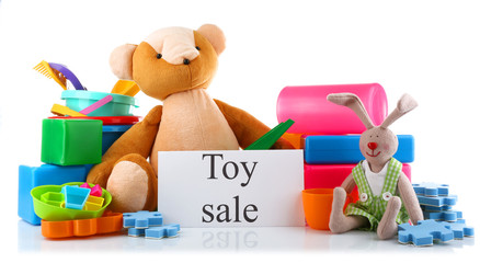 Toys for sale, isolated on white