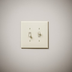 Double Lightswitch on White Wall On and Off