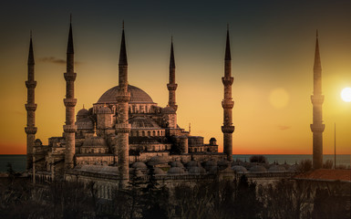 Fototapeta na wymiar The Blue Mosque in Istanbul during sunset