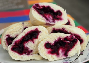 Traditional czech yeast dumplings stuffed with blueberries. 