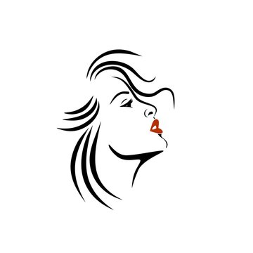 woman face profile black white red lips clip art preview