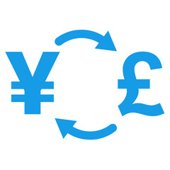 Fototapeta premium Icono plano cambio yen libra azul