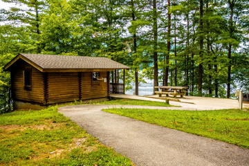 Log cabin surrounded by the forest at lake santeetlah north caro