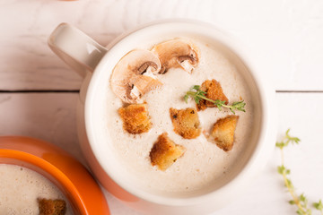 Delicious soup puree with mushrooms