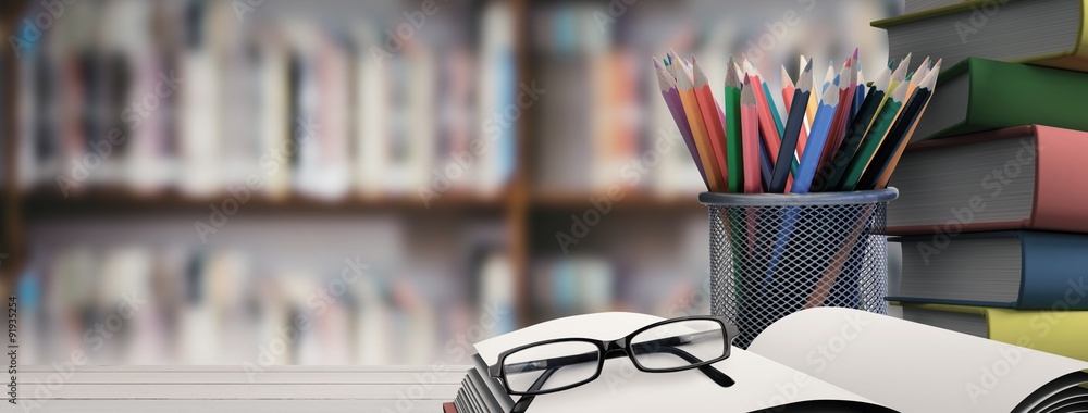 Sticker Composite image of school supplies on desk