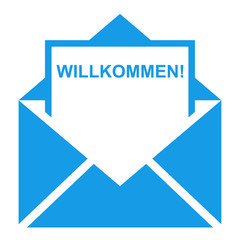 Icono sobre texto WILLKOMMEN azul