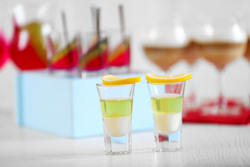 Jelly desserts on light background