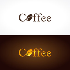 The coffee company logo. The short laconic logotype with traditional fonts and illustration of the coffee bean.