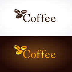 The coffee company logo. The short laconic logotype with traditional fonts and illustration of the coffee bean.
